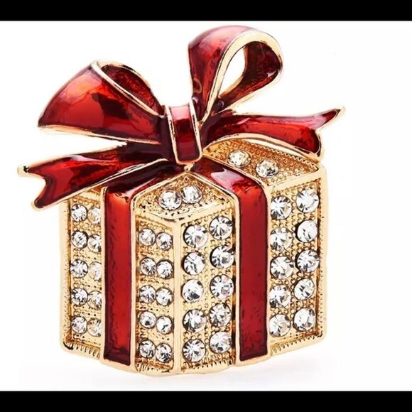 CHRISTMAS RHINESTONE GIFT BOX BROOCH - Picture 2 of 4
